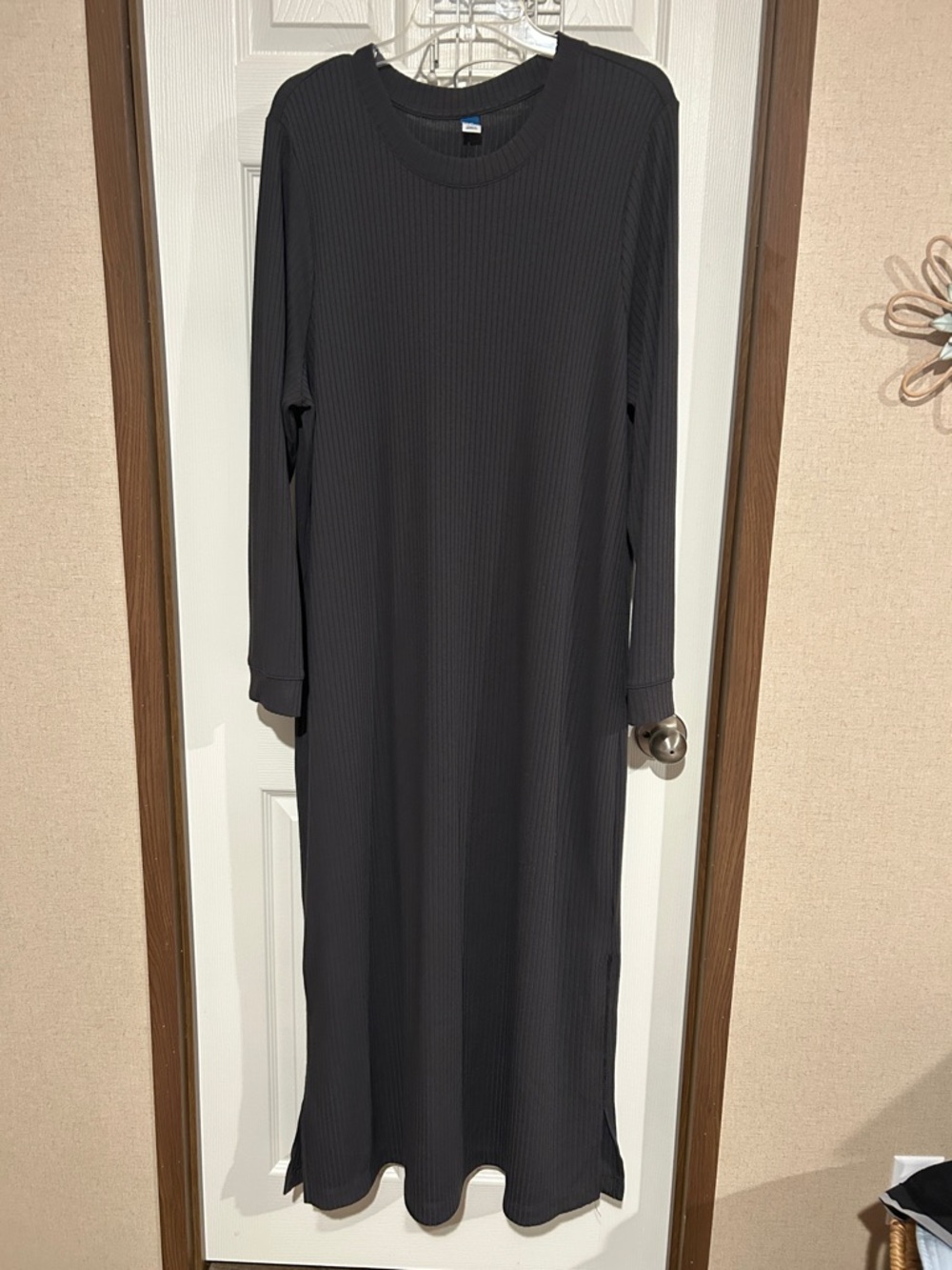 Women's Ribbed Long Sleeve Maxi Dress - charcoal xxl old navy